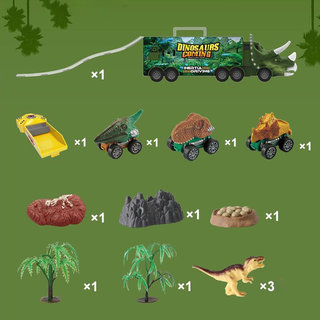 (Predolo1) Mainan Truk Transportasi Dinosaurus Model Pull Back Warna Hijau Untuk Anak Laki-Laki