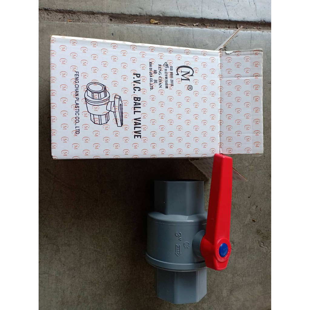 Ball valve stop kran PVC 3&quot; 3 in inch merk CM taiwan twn tw ON OFF keran pipa paralon pralon