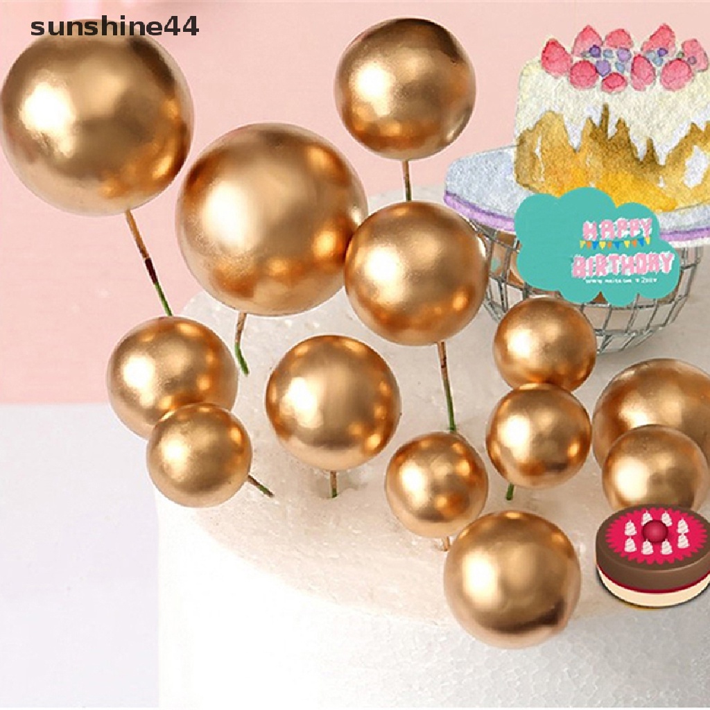 Sunshine 20pcs Topper Kue Bentuk Bola Emas Untuk Dekorasi Pesta Ulang Tahun