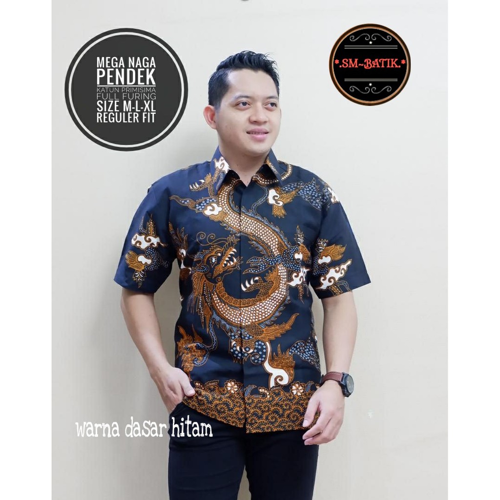 MEGA NAGA KEMEJA BATIK PRIA LENGAN PENDEK MODERN FULL FURING SM BATIK SOLO BATIK SOLO ASLI KHAS TRAD