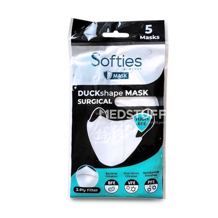 SOFTIES DUCK SHAPE MASK 3PLY EARLOOP SURGICAL 5PCS - DUCK WHITE