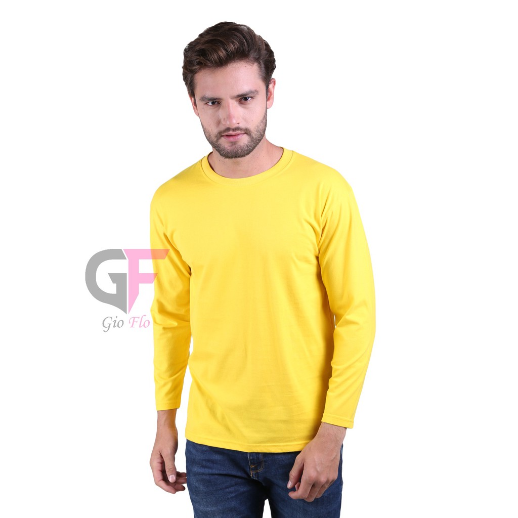 GIOFLO Baju Casual Cowok Kaos Panjang Polos Kuning Kenari / PLS 189