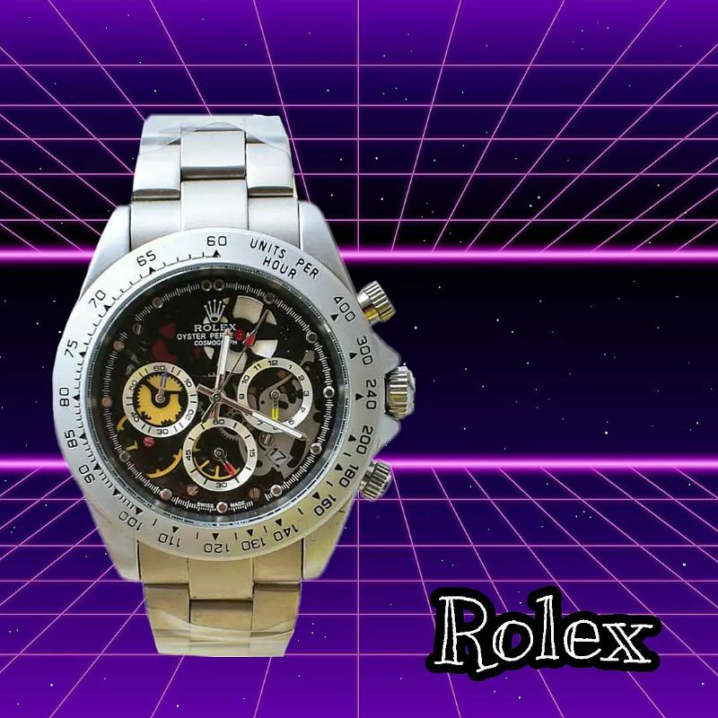 Jam Rolex rantai stainless steel dan tali karet - chrono aktif.