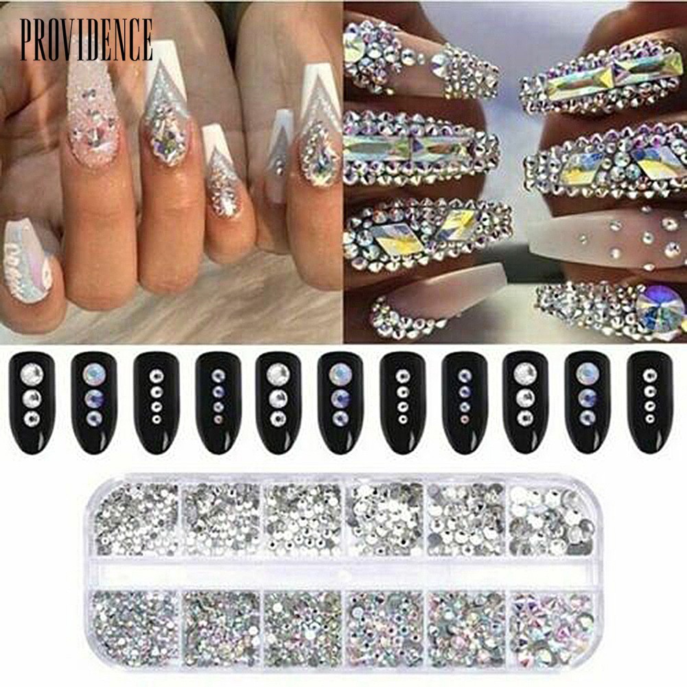 Providence 12 Grids Glitter Transparent Flat Rhinestone Mixed Shiny Jewelry Manicure