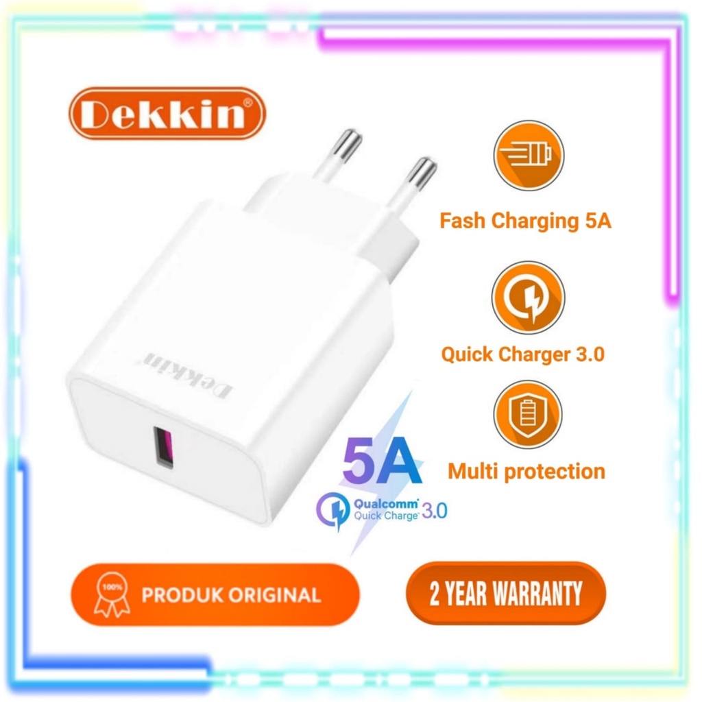 CHARGER DEKKIN DK 542 5A QUICK CHARGER QC 3.0+ FAST CHARGING + KABEL DATA