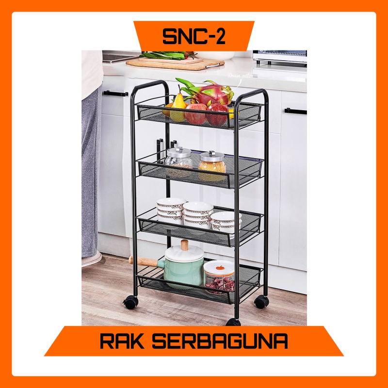 Rak troli Serbaguna Hitam Dan Putih rak Baja Karbon Dengan Roda Untuk Dapur Kamar Mandi rak multifungsi
