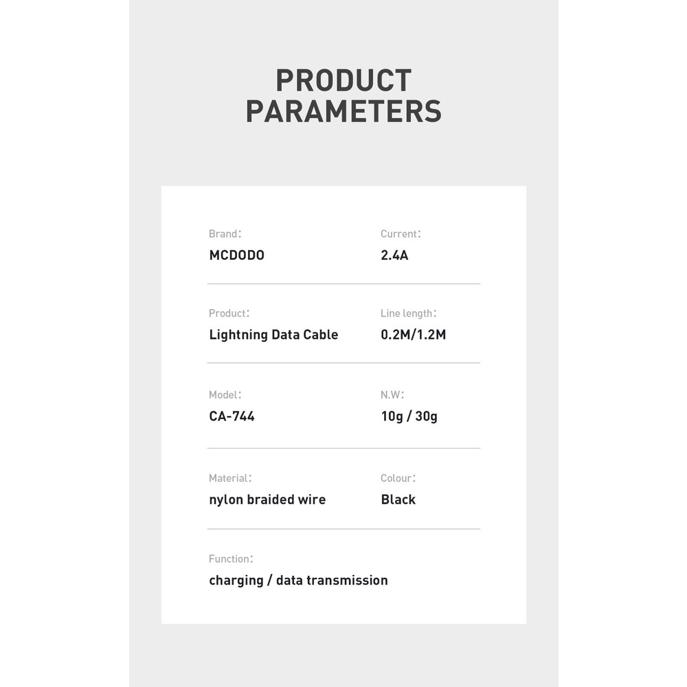 MCDODO CA-7440 Cable USB to Lightning 20cm 2.4A - Garansi Resmi 6 Bulan