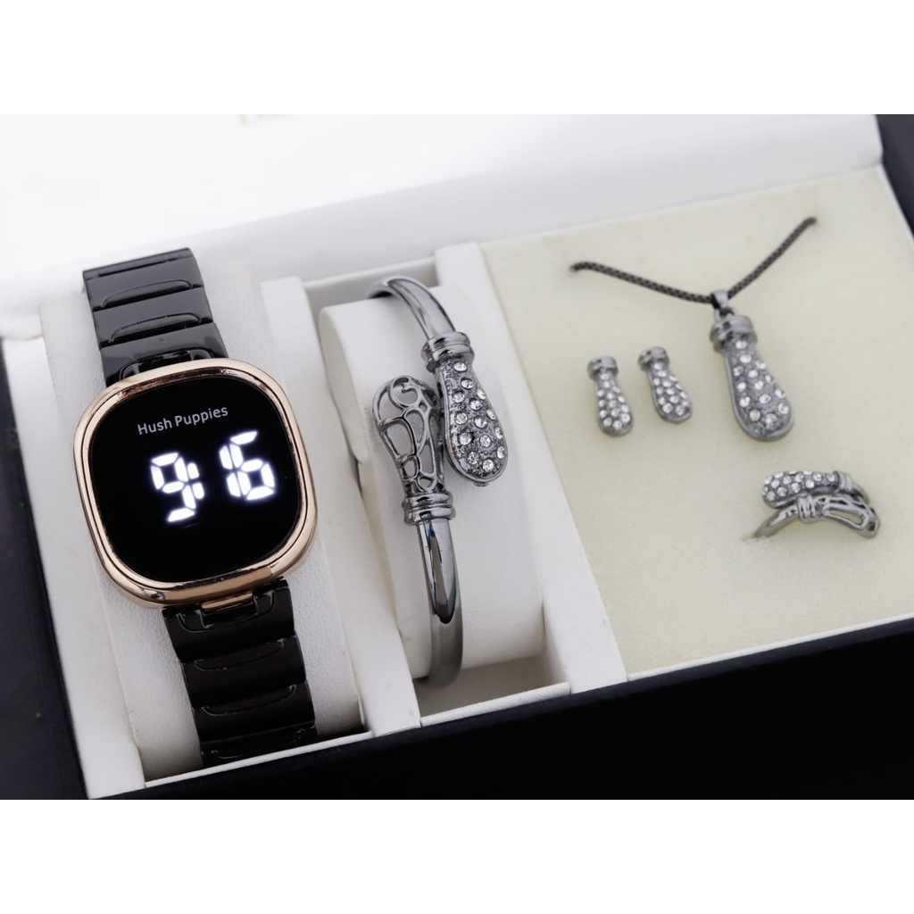 (COD) Jam Tangan Wanita Hush Puppies Hp89.6S Kw Led Touch Screen Tali Rantai FULL SET