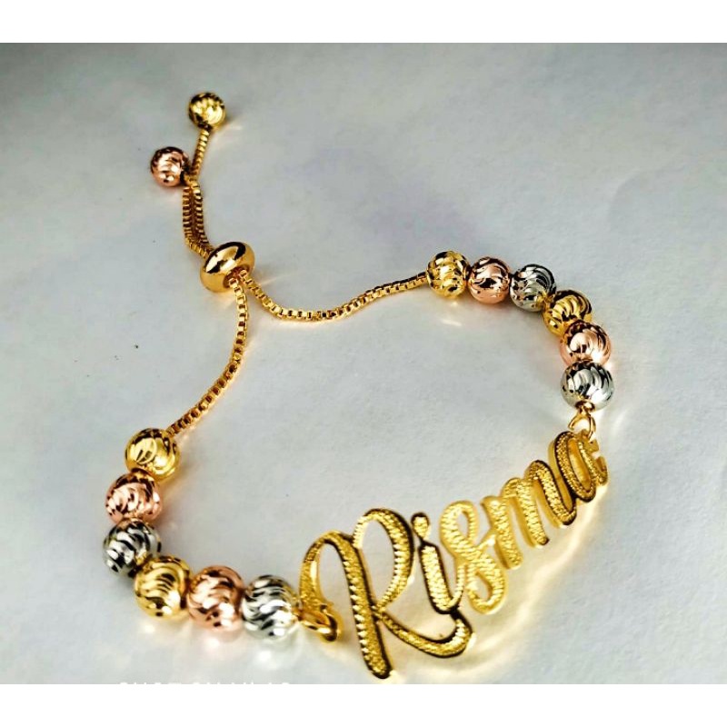 GELANG SERUT CUSTUM NAMA MOTIF BOLA'' LAPIS EMAS 24 KARAT