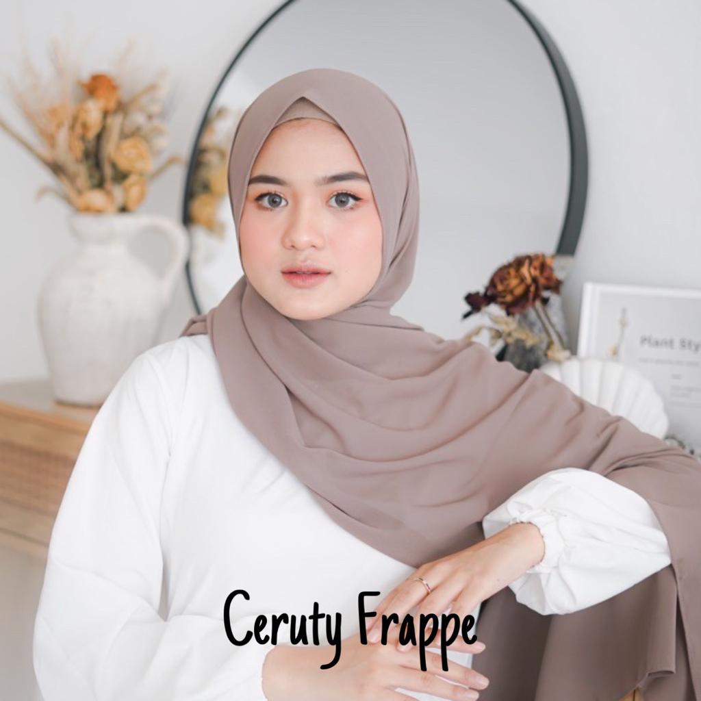 Pashmina Ceruty Baby Doll  Hijab Pashmina Ceruty Babydoll Polos Premium Jahit Tepi