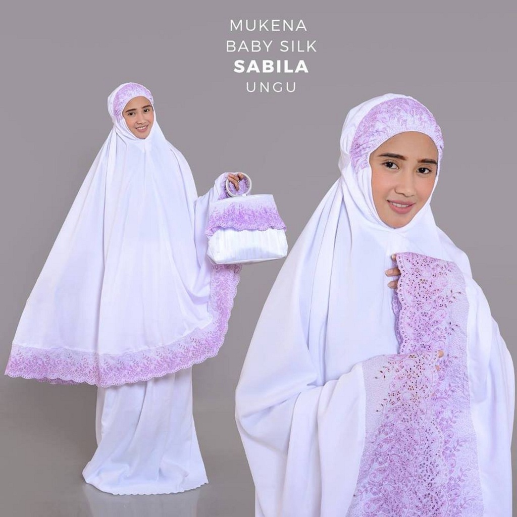 MUKENA DEWASA JUMBO BORDIR POLOS BABY SILK SABILA PREMIUM TRAVEL PROMO MURAH FREE TAS