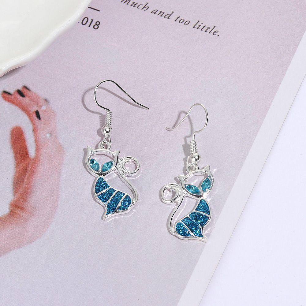 Nanas 1pasang Opal Kucing Anting Indah Wanita Fashion Kait Telinga Stud