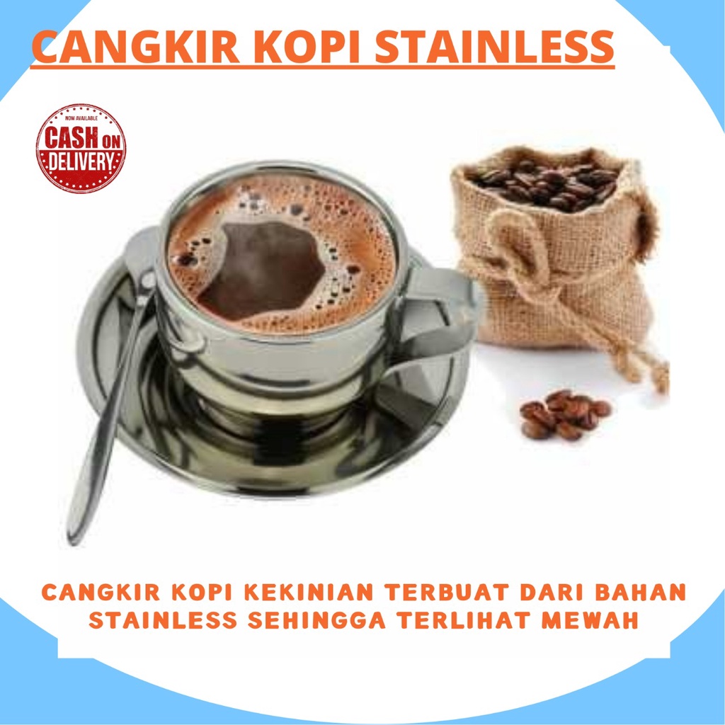 TERBARU PAKETAN CANGKIR GELAS KOPI SENDOK PIRING STAINLESS KUALITAS TERBAIK