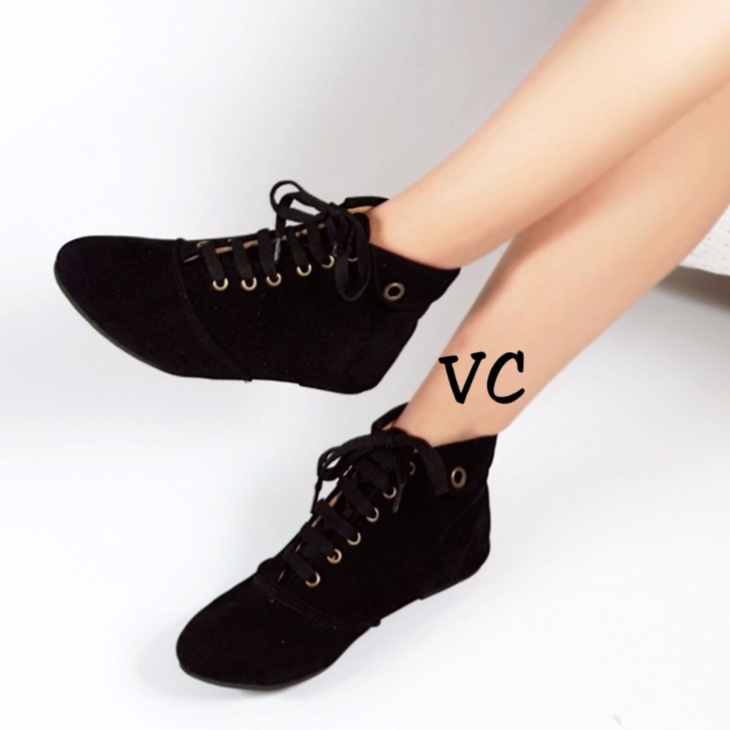 Vahn BOOT KOREA Sepatu Wanita Tali Flat Ankle Hitam Coklat 