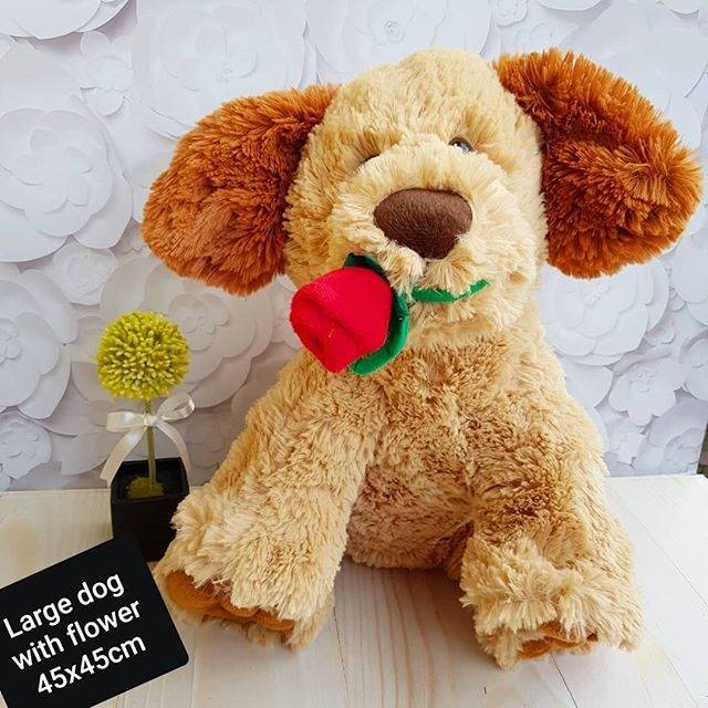 Boneka Brown dog with red flower xxl