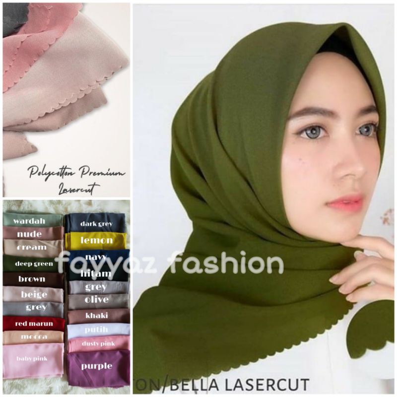 Hijab Segi Empat Bella Lasser Cut Potton Premium (bisa cod)