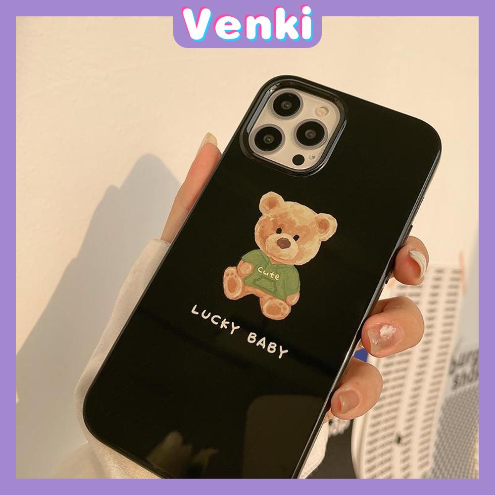 Soft Case Silikon Hitam Glossy Motif Teddy Bear Untuk Iphone 13 Pro Max / 12 Pro Max / 11 / 7 / 8 + / Xs / Xr / Xsmax / 11 / 7 / 8 +