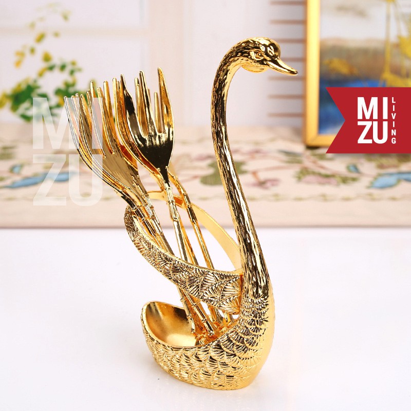 MIZU SWAN PRINCESS SET Angsa + Sendok / Garpu Dessert Spoon Fork Holder Set