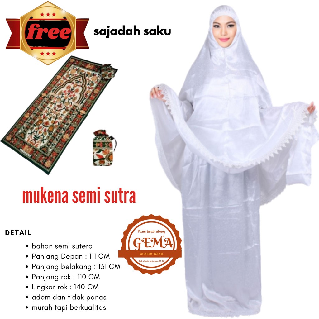 mukena dewasa semi sutra free sajadah saku