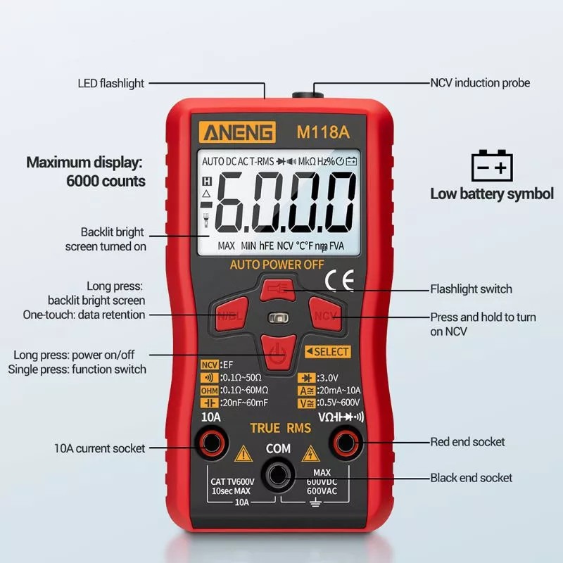 Multimeter Digital M118A True Rms automatic Aneng Multitester M118 A
