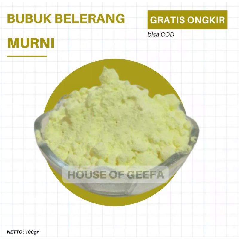 

House of Geefa - Bubuk Belerang Murni Asli - Belerang Sulfur Powder 100gr - Obat Gatal Kulit Alami - Bubuk Belerang Kuning