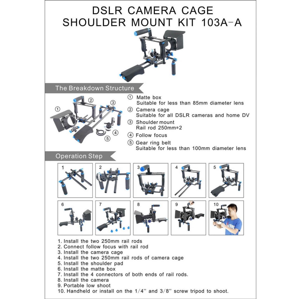 (BISA COD) FTIHSHPRig Kamera DSLR 5 in 1 Stabilizer + Shoulder Support + Follow Focus