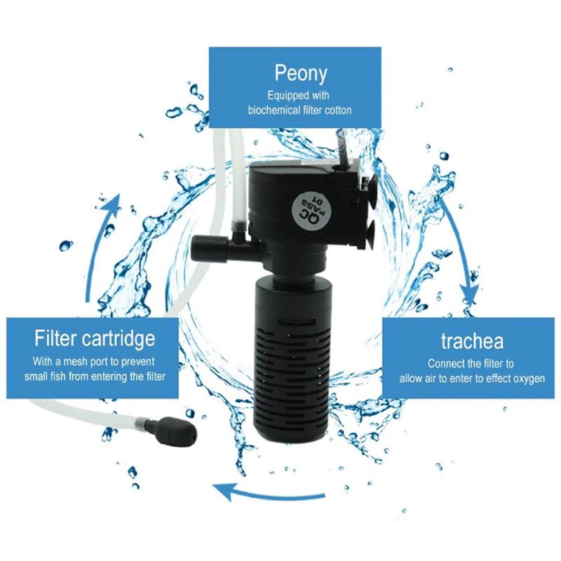 PROMO Mini 3 in 1 Multifungsi Pompa Air Udara Oxygen Filter Aquarium Purifier Air Kualitas Tinggi Ikan Tangki Oksigen Submersible Filter filter air aquarium mini filter akuarium submersible pump mesin filter aquariumsea star 3W-HX-200L 3W 220V 7CHA1VBK