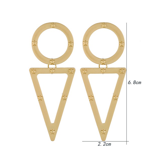 LRC Anting Tusuk Fashion Gold Big Triangle Ring Cutout Five-pointed Star Metal Earrings F40651