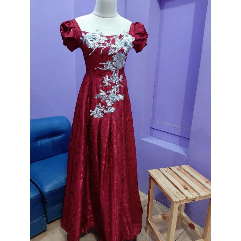 baju penyanyi || gaun merah maroon / merah hati