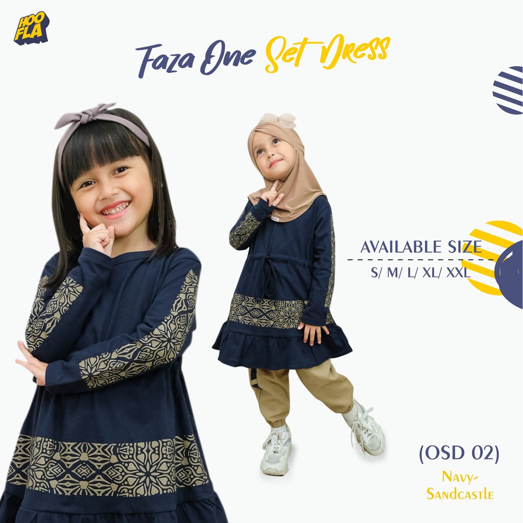 Baju Setelan Celana Jogger Anak Perempuan Usia 3 - 12 Tahun Tunik Harian Katun Premium Faza One Set Dress HooflaKids Original Branded 4 5 6 7 8 9 10 11