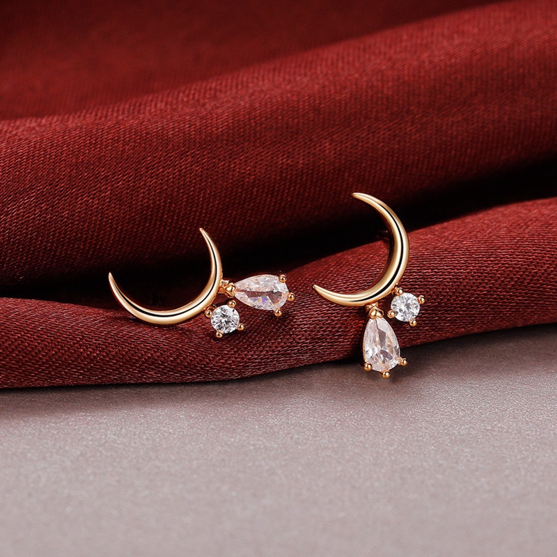 Anting Gantung Bulan Sabit Hiasan Kristal Zirconia Untuk Wanita