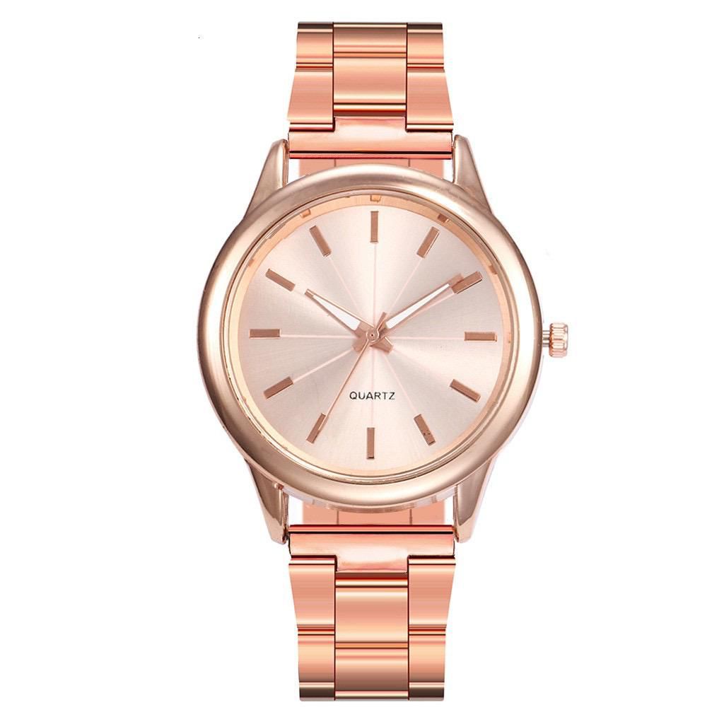 Jam Tangan Wanita Analog Quartz Casual Fashion Strap Rantai Stainless Steel Import Couple Pria JF086-ROSEGOLD