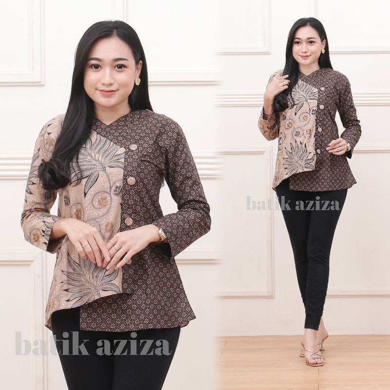 Batik Wanita Batik Couple Atasan Batik Lengan Panjang Resleting Motif Manggar by batik aziza