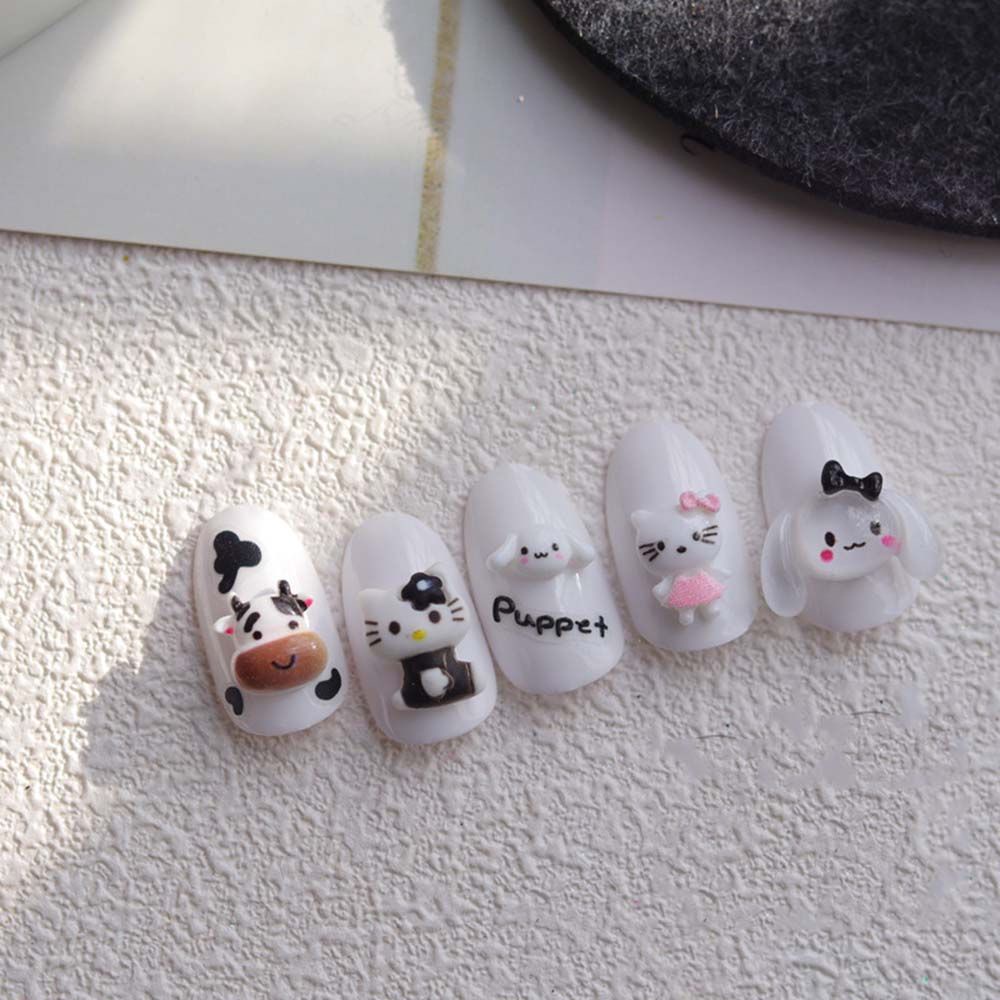 Mxbeauty Ornamen Kartun Sapi Anjing Kucing Bahan Resin Gaya Jepang Untuk Dekorasi Nail Art