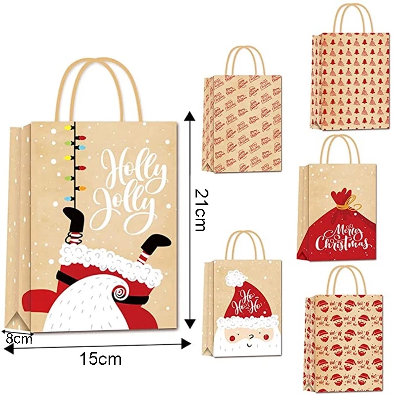 1 Pc Tas Kertas Kraft Motif Santa Claus Kaus Kaki Pohon Natal Untuk Perlengkapan Pesta