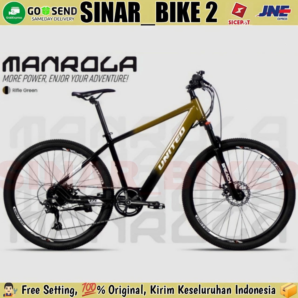 Sepeda Gunung MTB Electric United MANROLA E-Bike Listrik 40 Km/Charge