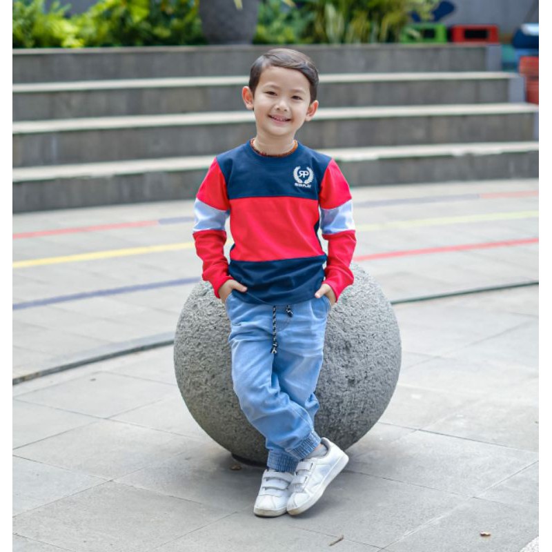 setelan baju anak laki laki celana jeans denim sweater lengan panjang 2 - 8 tahun premium set jeans 