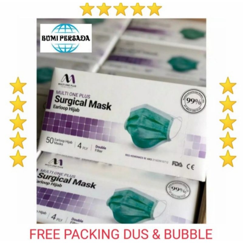 Masker Multi one plus 4ply Hijab medis surgical mask Kemenkes isi 50pcs