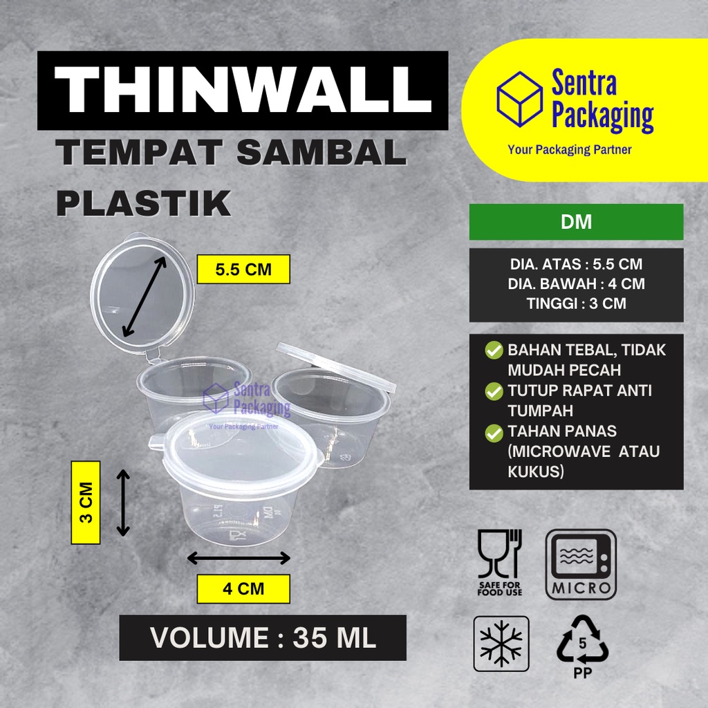 DM - Tempat Saos Plastik 35ml / Sambal Plastik / Thinwall / Cup Saos / Cup Sambal / Sauce Container 