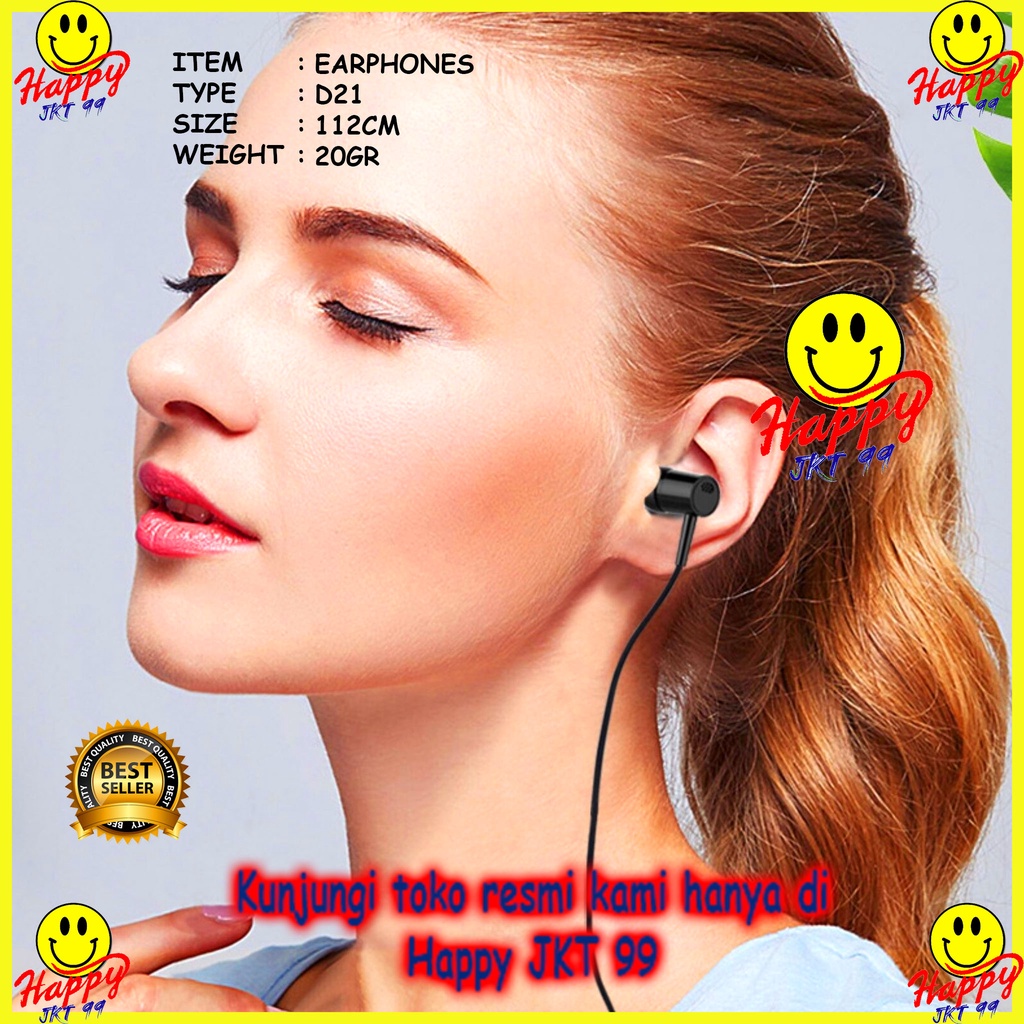 HEADSET EARPHONE HANDSFREE D21 UNIVERSAL STEREO BASS