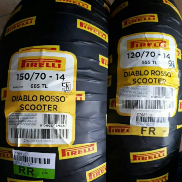 Paket Sepasang ban Pirelli Diablo Rosso Scooter 120/70 - 14 & 150/70 - 14 . Ban Yamaha Aerox 155