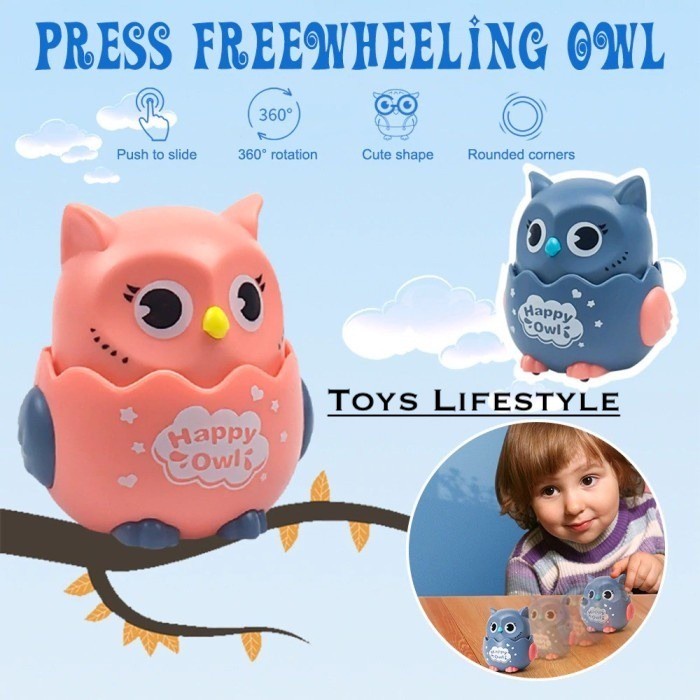 Mainan Edukasi Anak Press &amp; Go Free Wheeling Happy Owl Burung Hantu