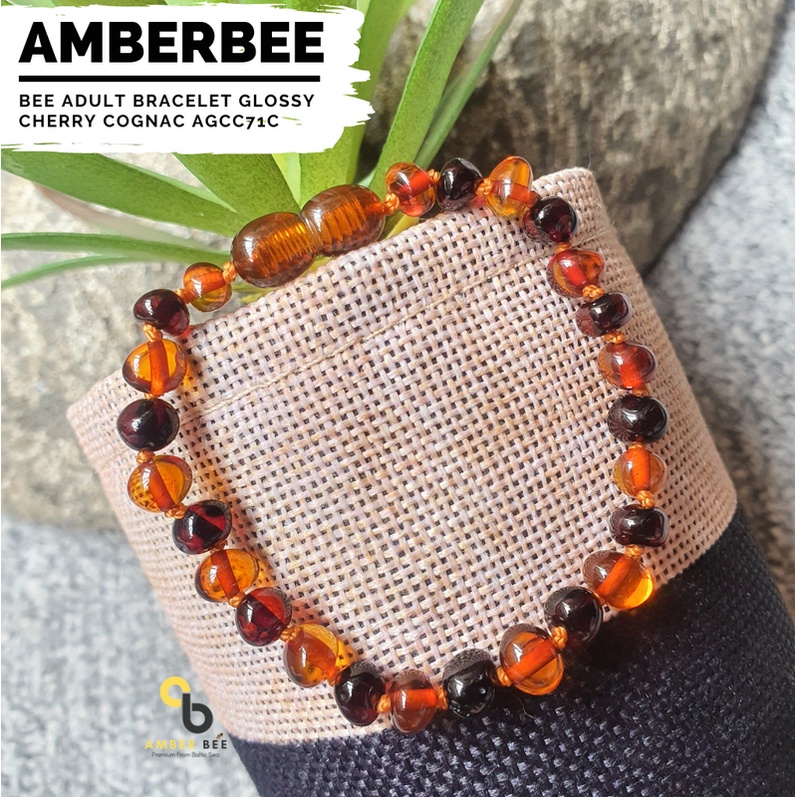 Gelang Amber Dewasa Premium Glossy Cherry Cognac AGCC71C By Amber Bee