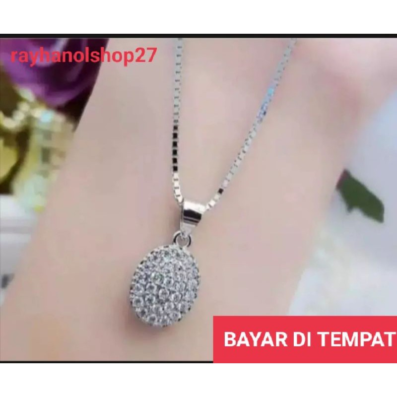 Kalung titanium milano Silver liontin bandol permata Anti karat