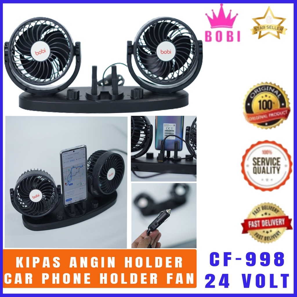 Kipas Angin Mobil BESAR  Holder Phone Double  Merk Bobi - Headed Fan Aksesoris Mobil Interior - KipasAngin Mobil Termurah