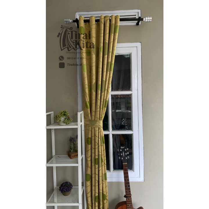 tirai blackout gorden motif bulat hijau import 100x260 gorden jendela minimalis panjang pintu kamar 