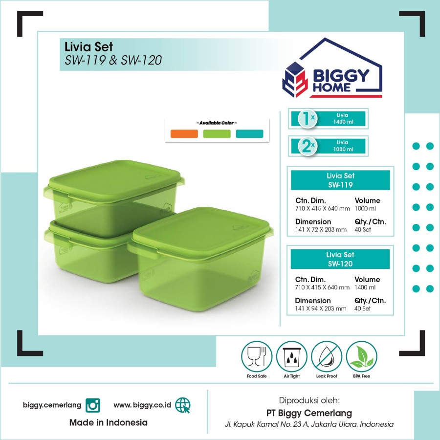 Toples Kotak Makanan Sealware Livia Set isi 3pcs Box Kulkas Serbaguna Lunch Box Wadah Sayur 1000ml &amp; 1400ml