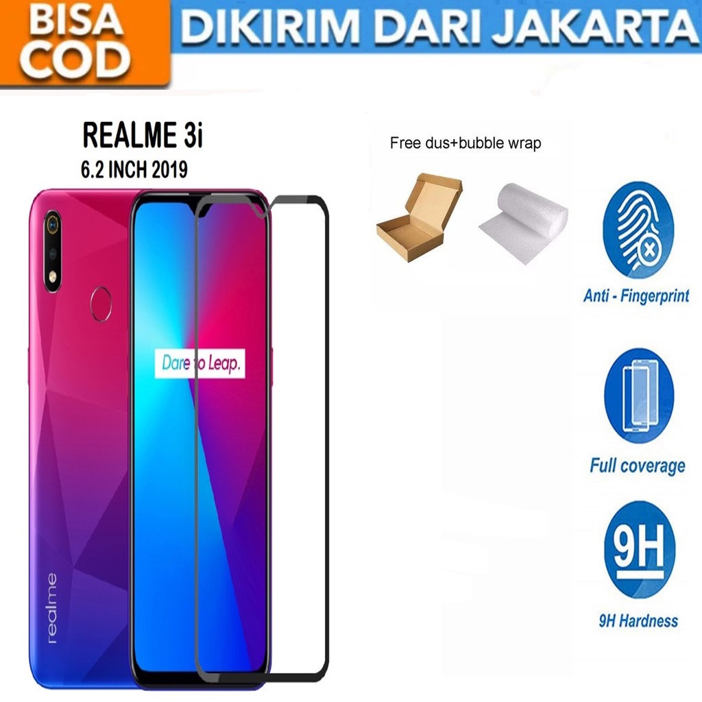 Tempered Glass Realme 3i Full Cover/Full Screen Screen Protector Anti Gores