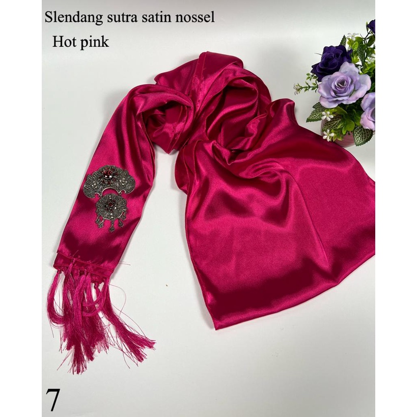 Selendang Satin Silk Ronce / Selendang Satin Silk Nossle / Selendang Satin Sutra Ronce-Hot Pink