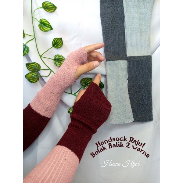 [HUSNA COLLECTION] Handsock Rajut 2 Warna / Handsock Rajut Bolbal